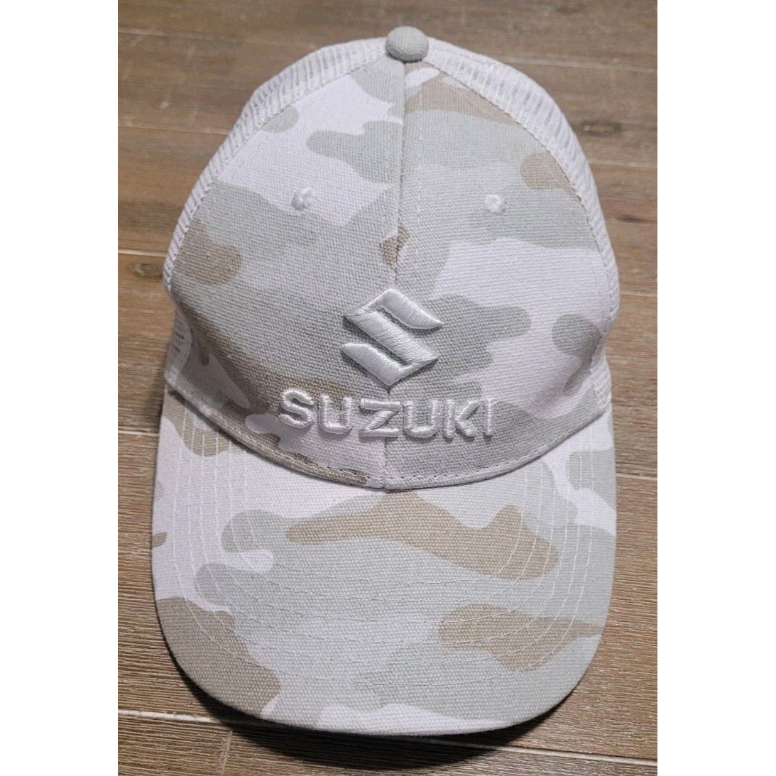 Suzuki Gray Camo  White Trucker Hat Snapback Cap Suv Bikes 4 Wheelers